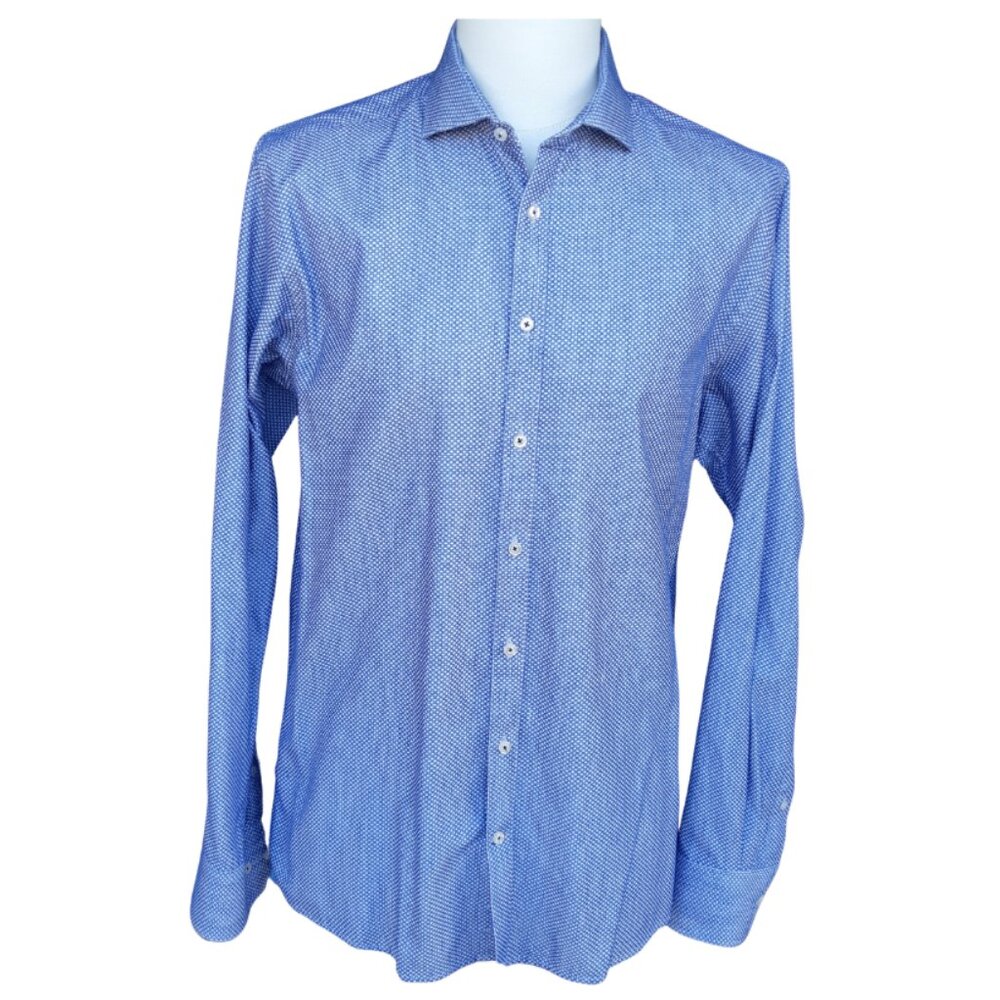⚡️BUY 3 for $55⚡️ Bruun & Stengade SZ 16 Slim Fit Blue & White Men's Shirt